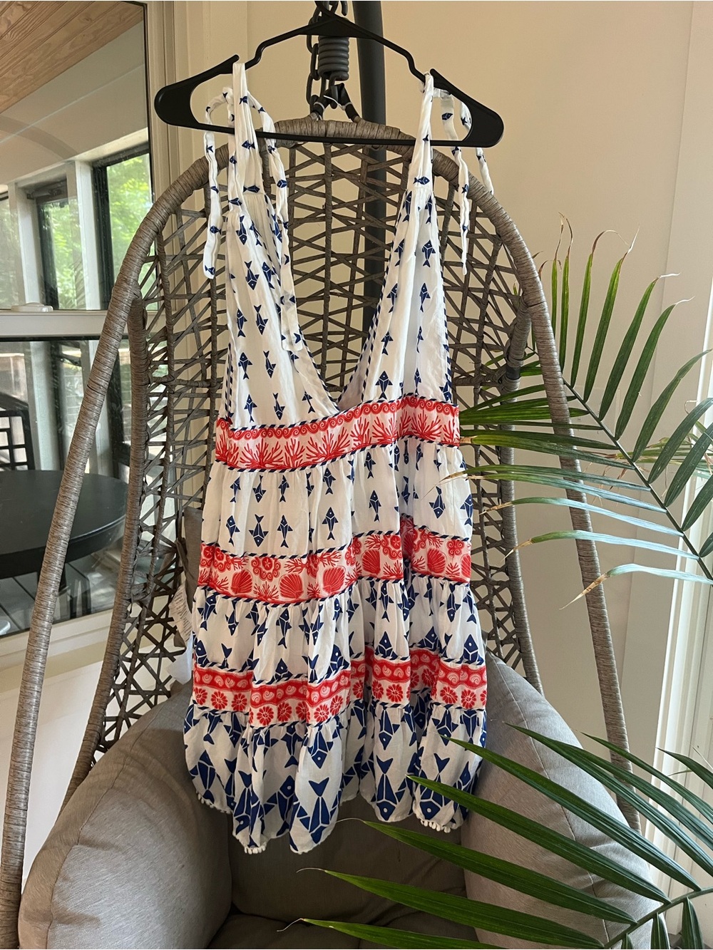 FARM Rio White Mini Dress with Blue Geometric and Red Coral Trim - Picture 5 of 5